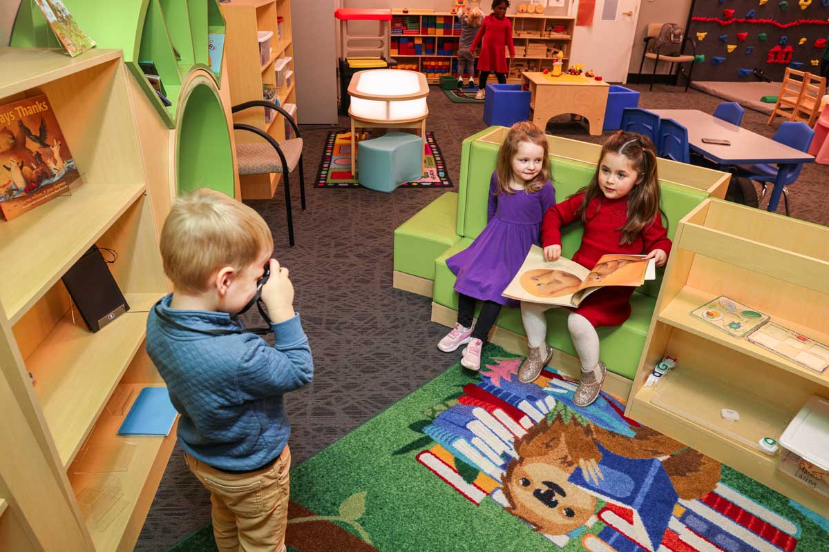 Reading nook in the Prek Center room at Maranatha Christian Academy